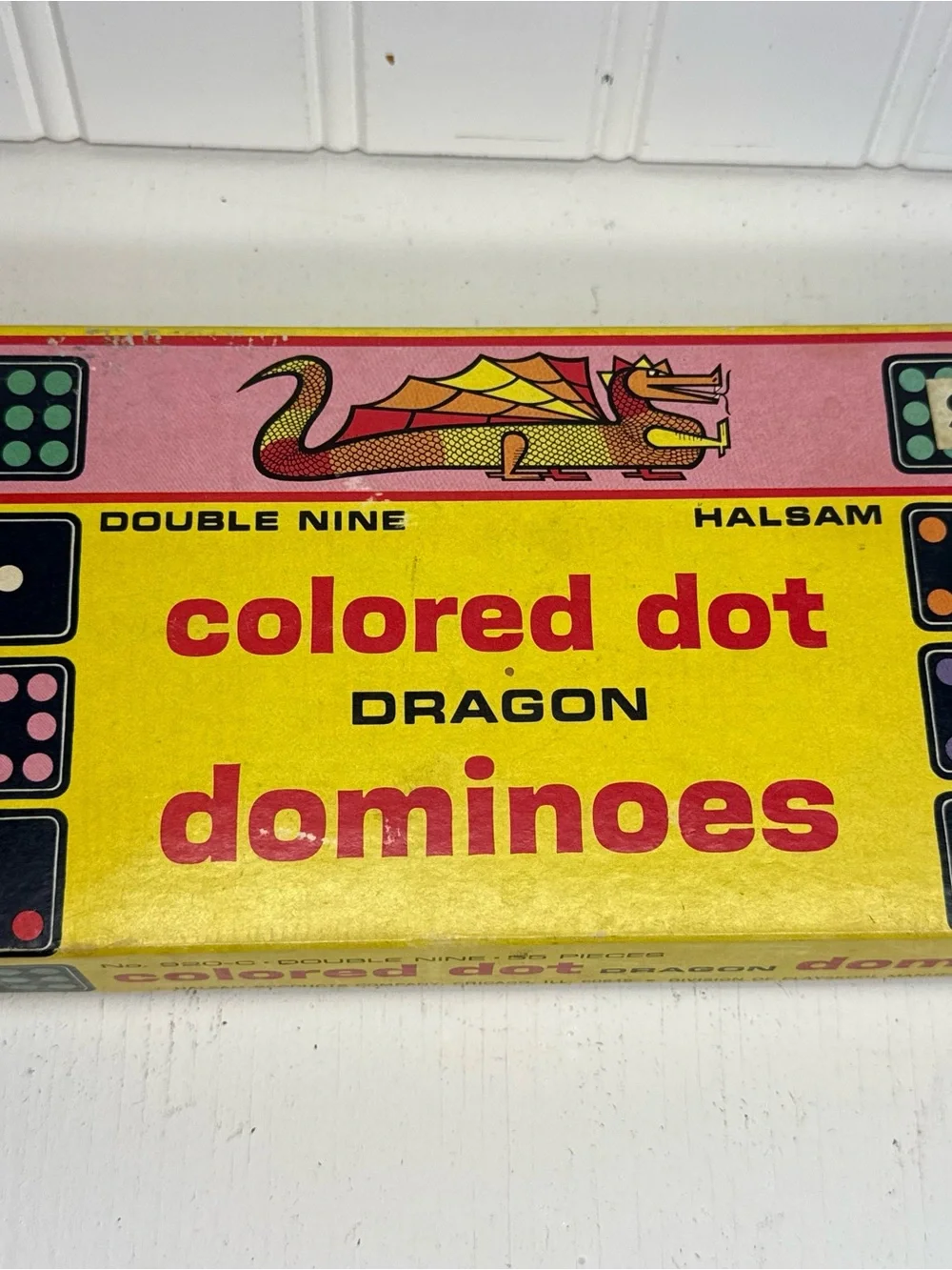 Vintage Dragon Dominoes with colored dots by Halsam Set Box GUC 920-C 55 Pieces